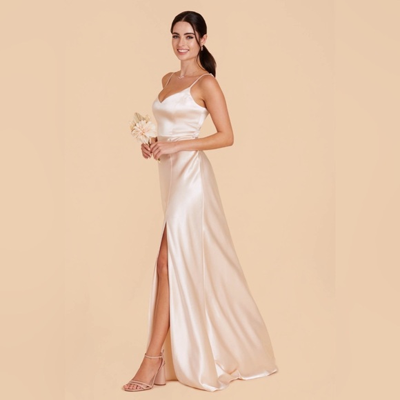 Elegant Champagne Satin Slip Dress - Picture 2 of 3